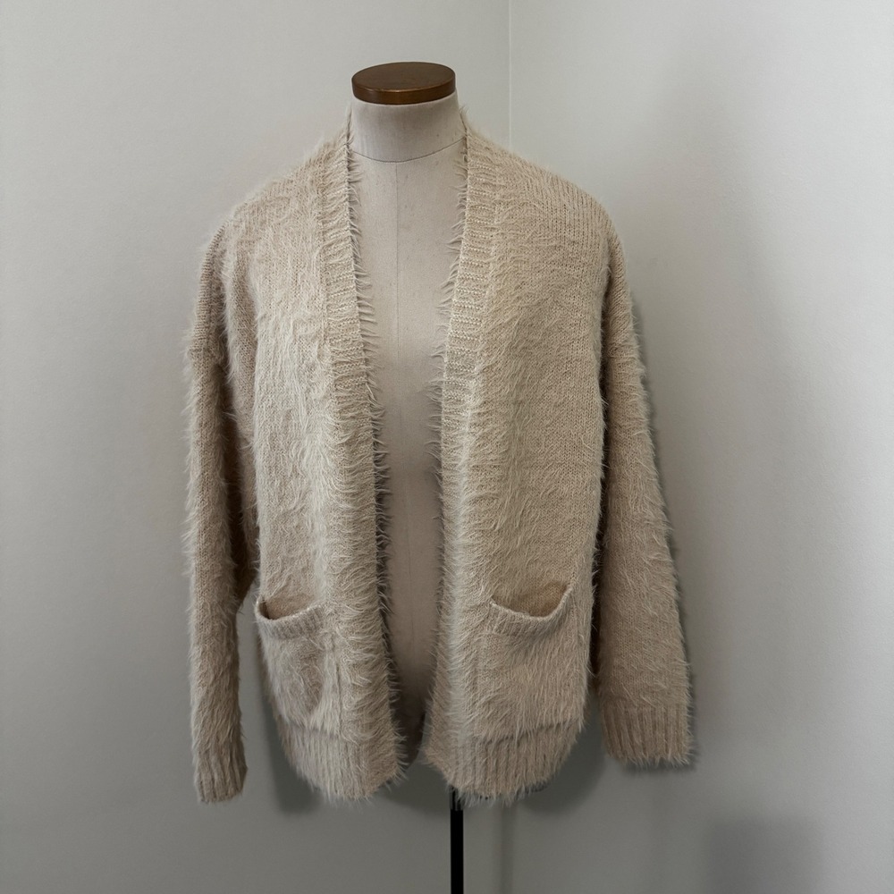 American Eagle XS Cream Eyelash Open Front Cardigan Sweater Cozy Fuzzy